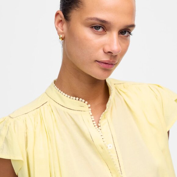 NWT Madewell Shirred Lace-Trim Top Iced Lemon - Picture 2 of 4